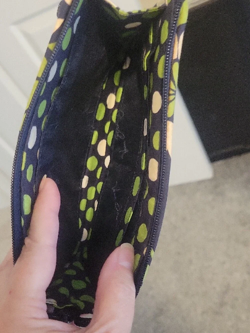 Vera Bradley Quilted Floral Cosmetic Bag and Wristlett - Green, Black & Cream